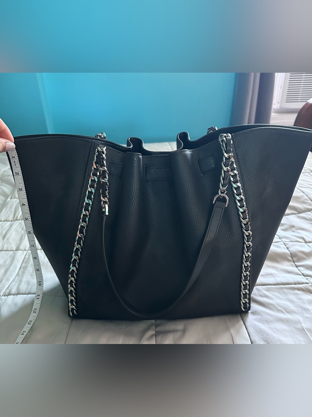 MICHAEL KORS Black Pebbled Leather Tote with Silver Chain Handles - Picture 2 of 3